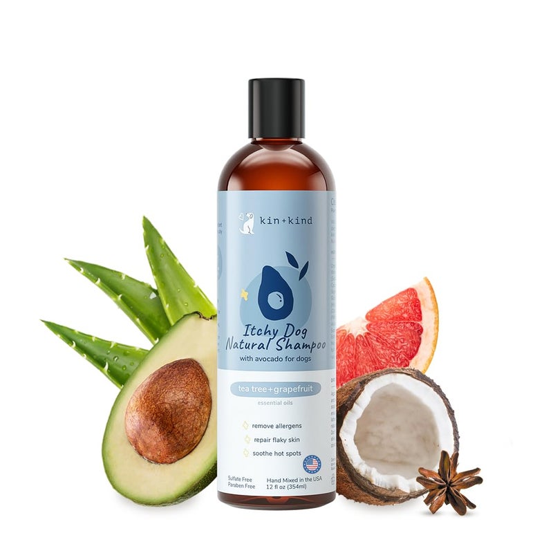 kin+kind Organic Dog Shampoo Itchy Skin Relief â€“ Natural Dog Shampoo for Dry, Sensitive Skin â€“ Moisturizing Formula with Coconut Oil, Olive Oil & Tea Tree â€“ Grooming Supplies â€“ Made in USA (12 fl oz) - Image 1